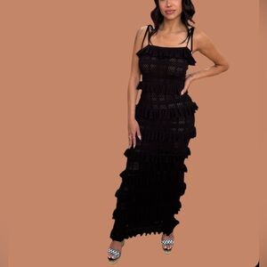 Black Lace Crochet Maxi Dress